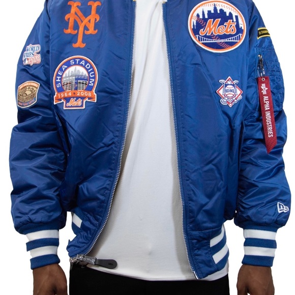 NEW ERA ALPHA INDUSTRIES NEW ERA MA-1 BOMBER JACKET NEW YORK METS CAMO BLUE - Picture 5 of 5